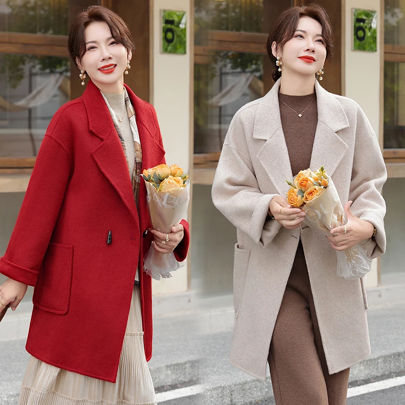 秋冬新款韩版双面绒妮子大衣中长款轻奢款精致妈妈装气质减龄外套