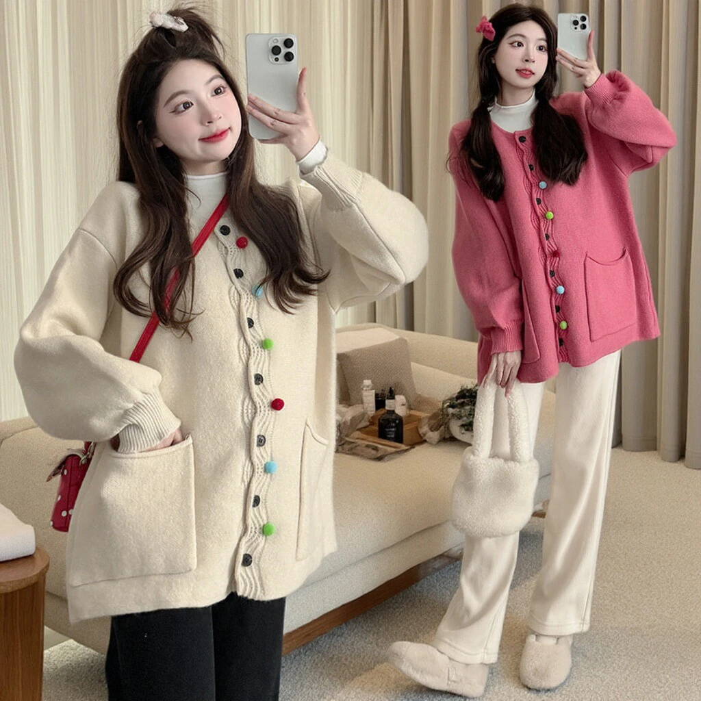 孕妇装秋冬宽松加厚糖果色毛衣外套打底衫休闲裤高级感穿搭三件套
