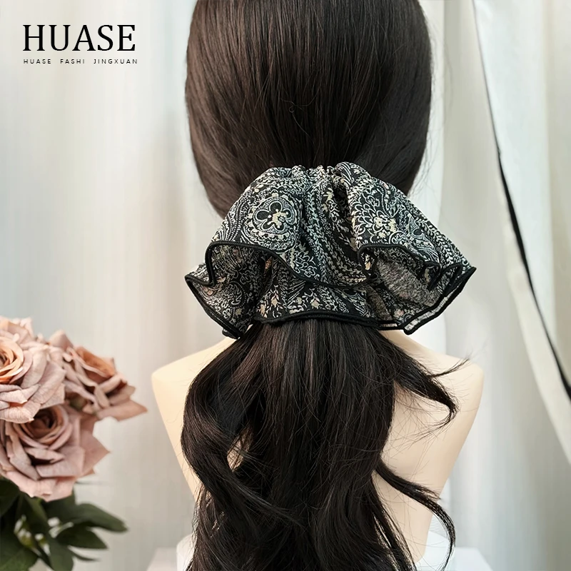 HUASE大肠发圈头花大号温柔新中式新款重工气质印花2025头绳