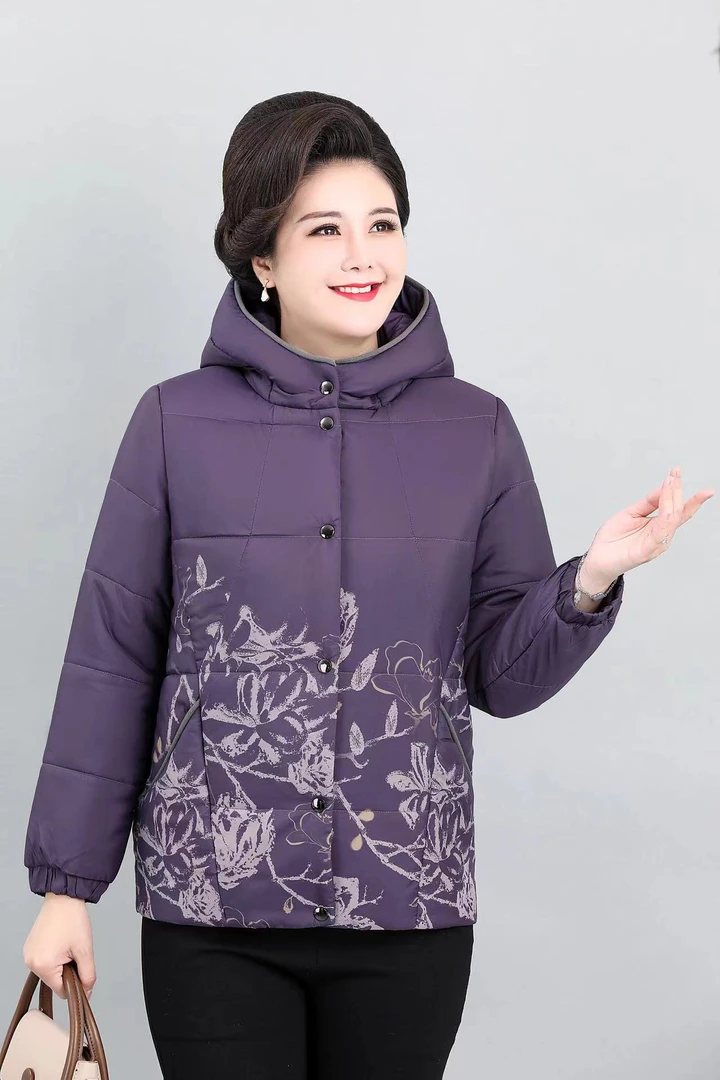 花案老年人拉链中老年女装连帽中年秋冬民族风棉衣