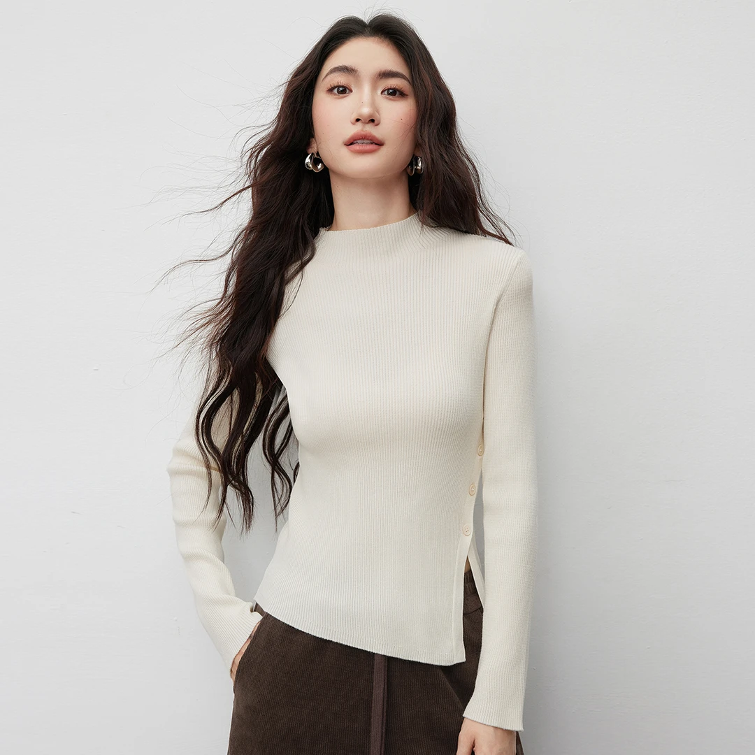 【林一专属】朗文斯汀法式半高领显瘦开叉针织衫DTYZ5508D07056