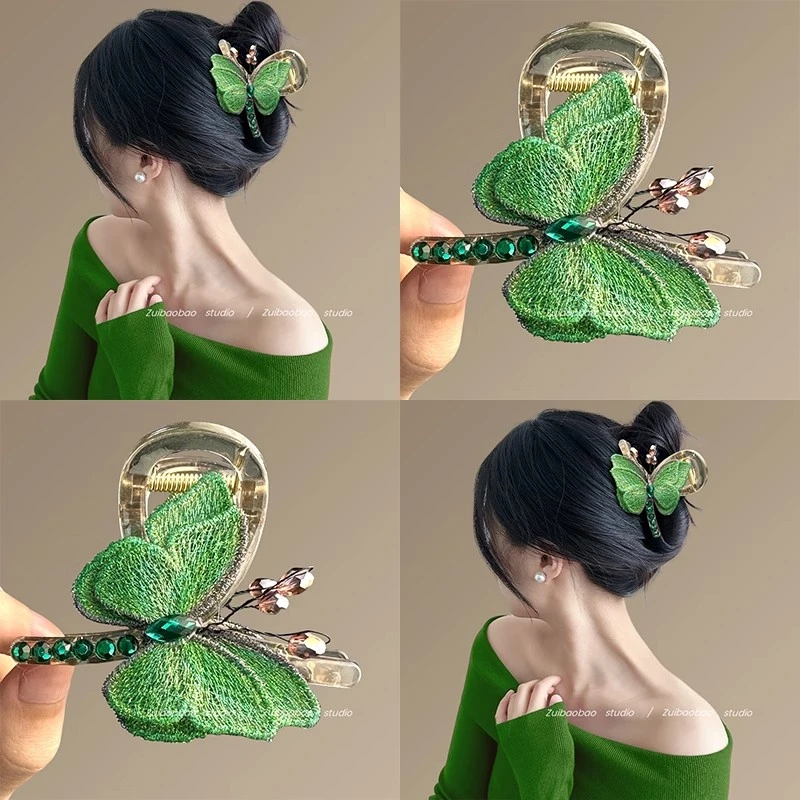 春日蝴蝶~气质复古风刺绣蝴蝶抓夹后脑勺半扎鲨鱼夹发饰旅行发卡