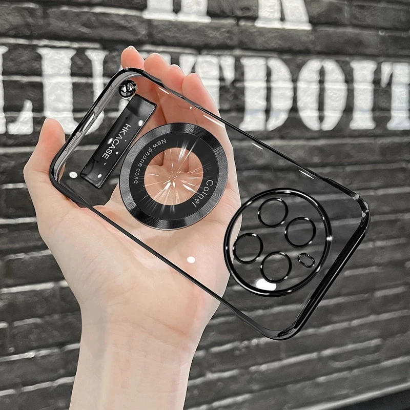 适用华为mate50pro高级感超薄电镀无边框磁吸贴电镀支架手机壳