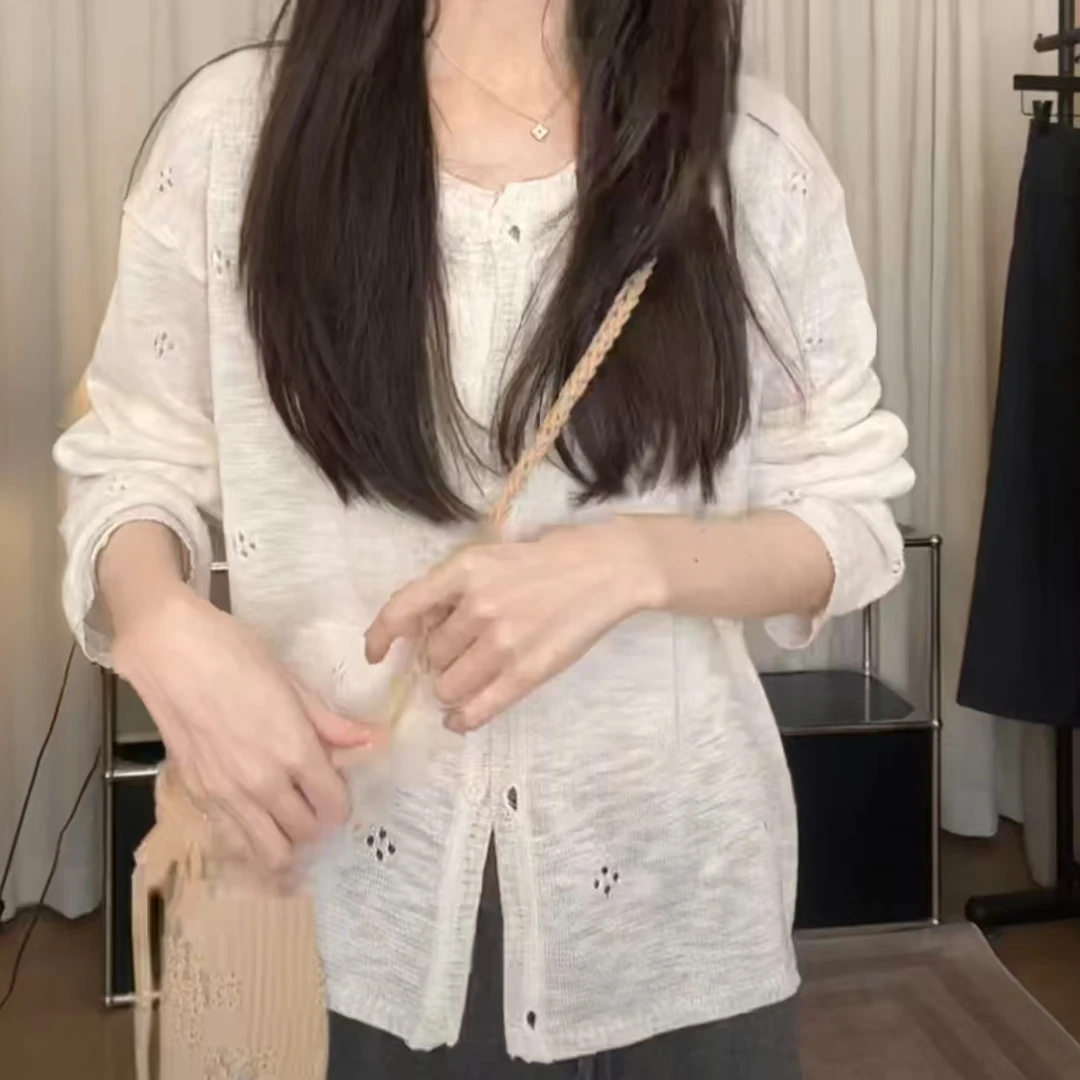 春夏款【欧尼开衫】镂空钩花针织衫外套温柔显瘦薄上衣长袖白色9168