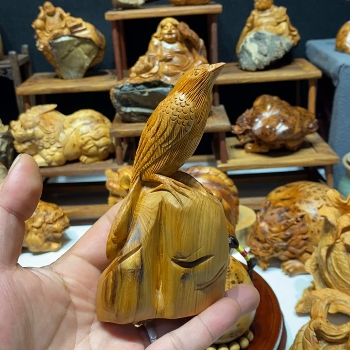 柏木（崖柏）崖柏手工雕刻喜鸟