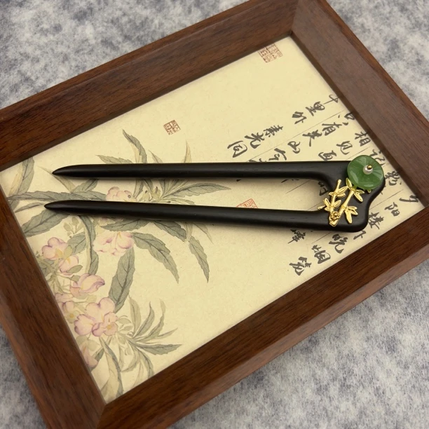 原创新中式黑檀木星河发簪古风汉服旗袍盘发气质简约头饰