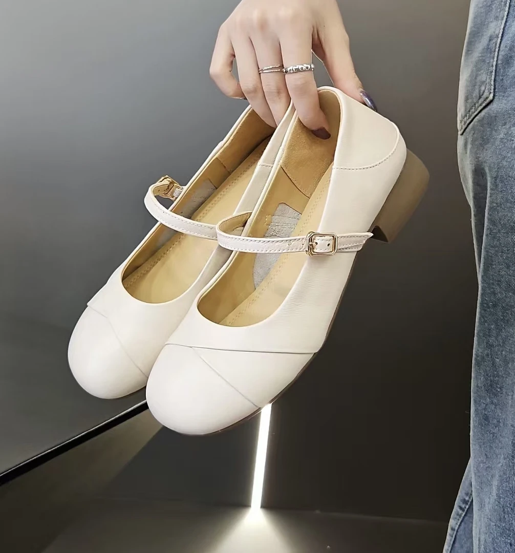 软面法式温柔平底单鞋女夏季浅口细带一脚蹬奶奶鞋小香风玛丽珍鞋