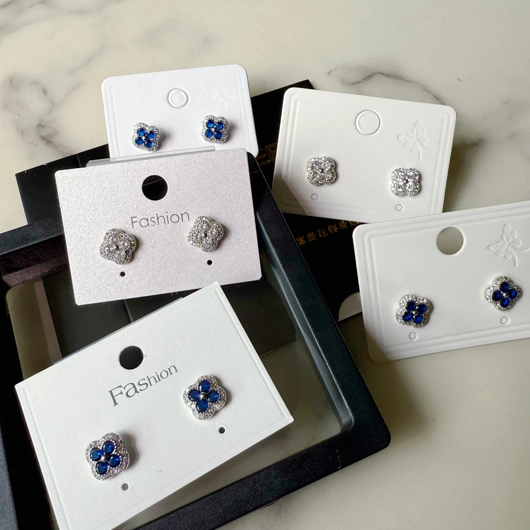 铜合金耳饰  925银针铜镶钻四叶草耳钉时尚ins花朵花瓣耳环