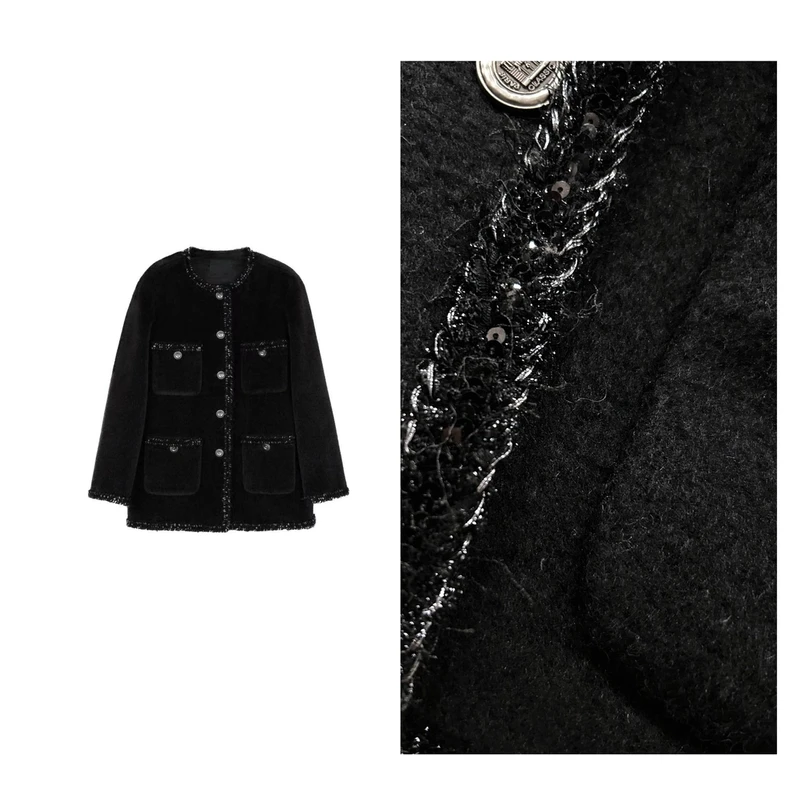 【银币小香】2024新款羽绒冬季手工纺绵羊毛毛呢设计师名媛时尚外套