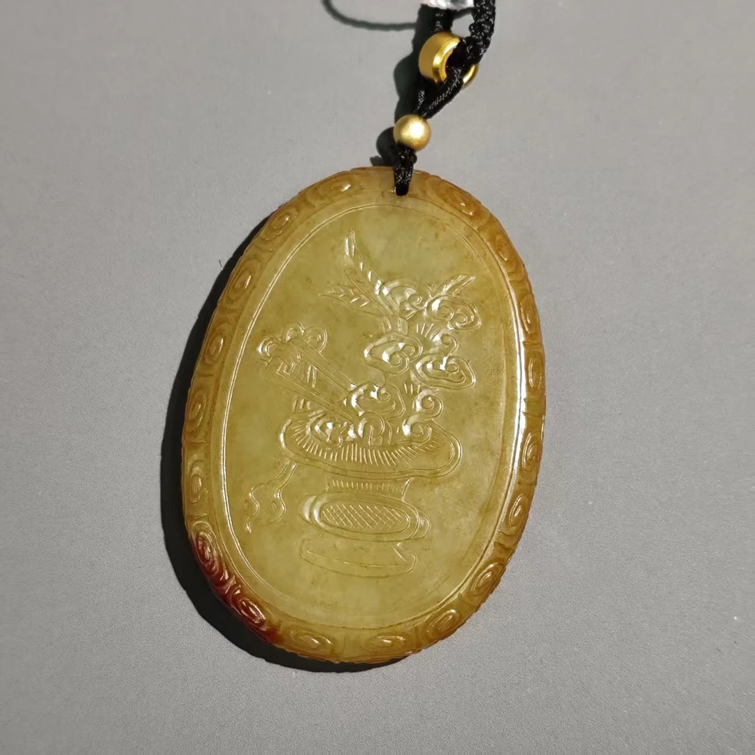 清代和田玉黄玉福寿佩