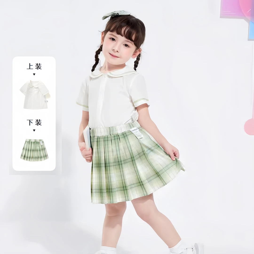 【清仓】90-110码巴家夏套装短袖小童甜美可爱日常休闲流行JK裙学院
