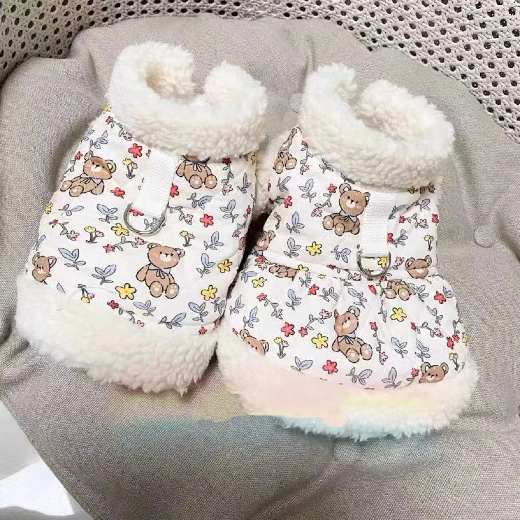 宠物外套猫咪狗衣服可爱毛绒情侣牵引棉衣马甲外套法斗贵宾衣服