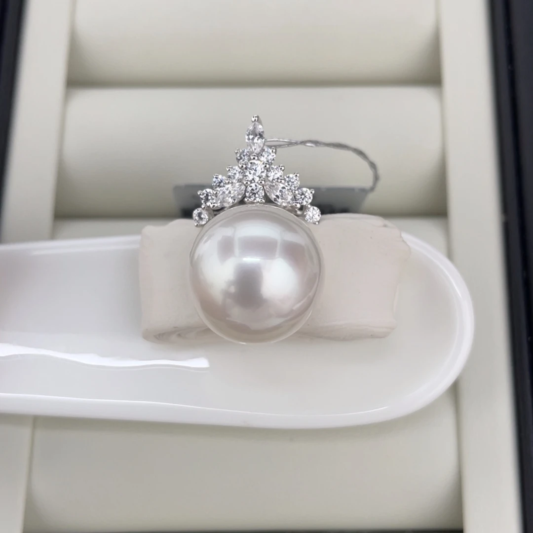 定制海水珍珠18K金镶嵌吊坠(不含链)14-15海水澳白珍珠吊坠美美