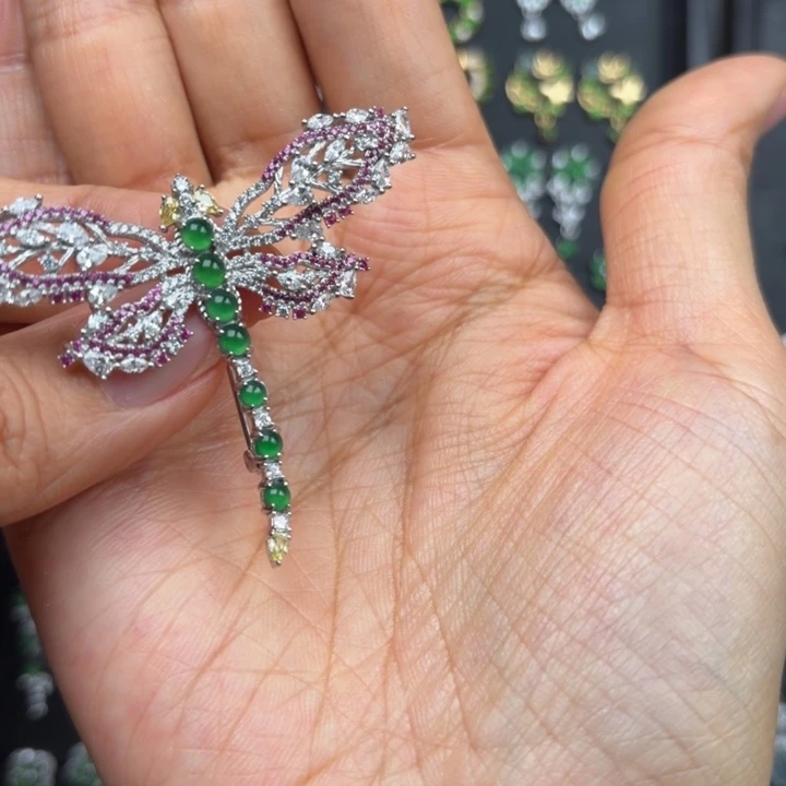 金***垃翡翠银S925镶嵌耳饰