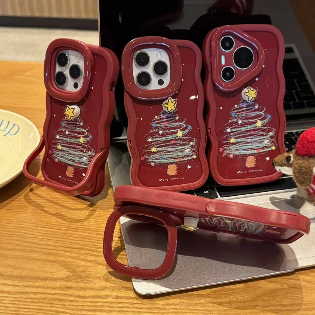 奥菲顿旋转星星圣诞树适用苹果16双支架手机壳小米17vivo华为oppo