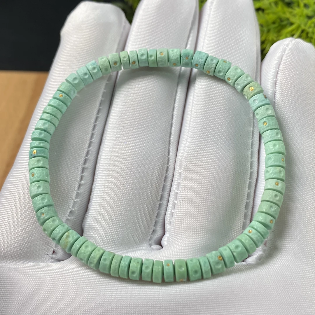 原矿绿松石菜籽黄星球直切手串 直径4.5mm，重5.94g，圈围16cm