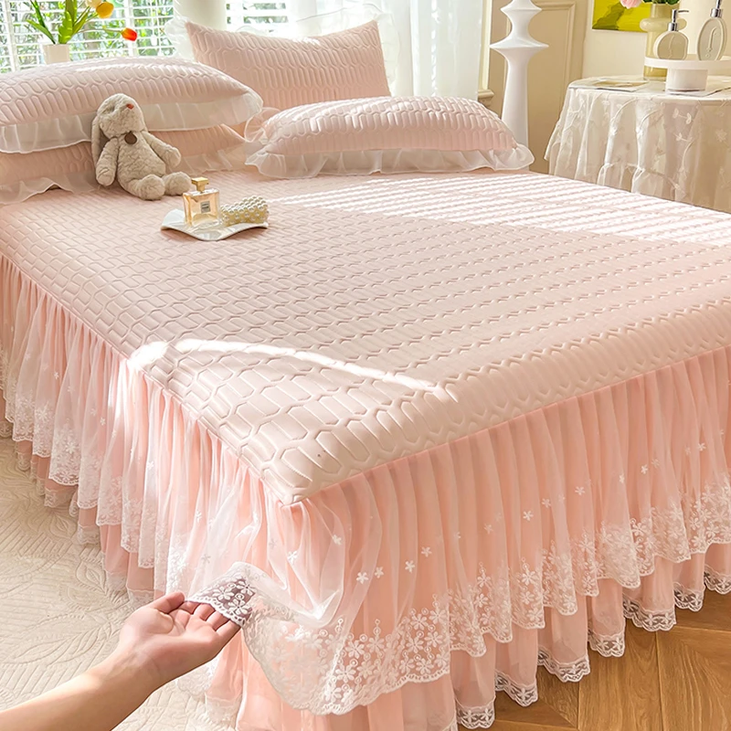 富安娜适用夏季凉感乳胶凉席床裙款可机水洗软席子夏被床上三件套