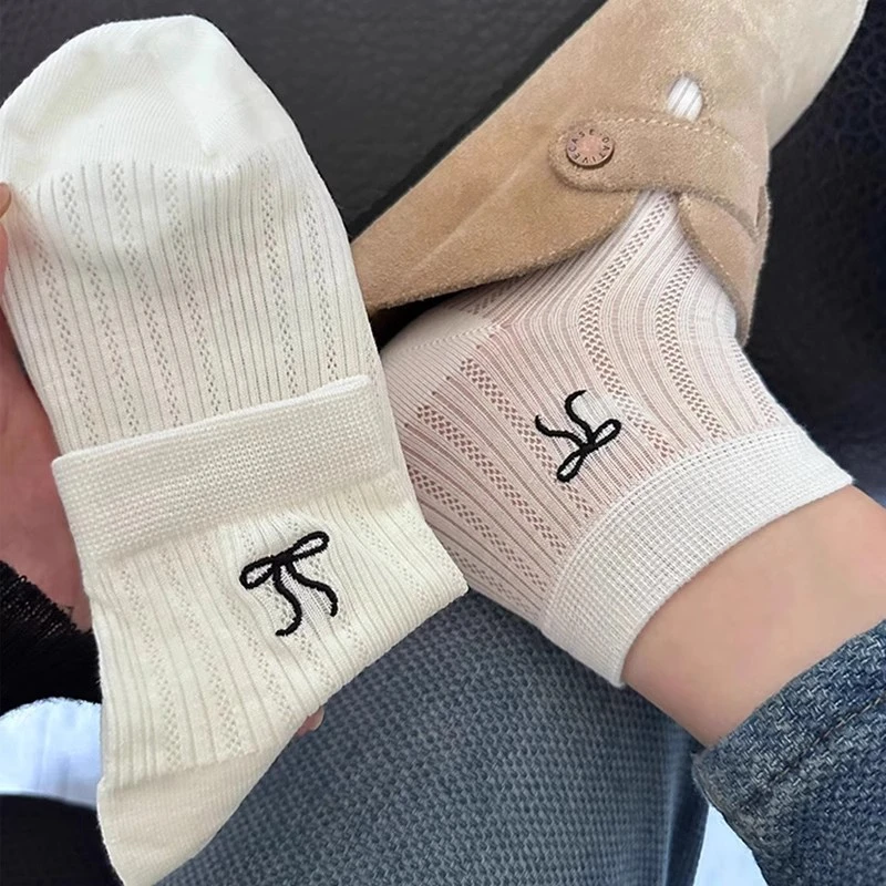 无骨袜子女夏季薄款短袜白色蝴蝶结miu系芭蕾风纯棉夏天网眼透气