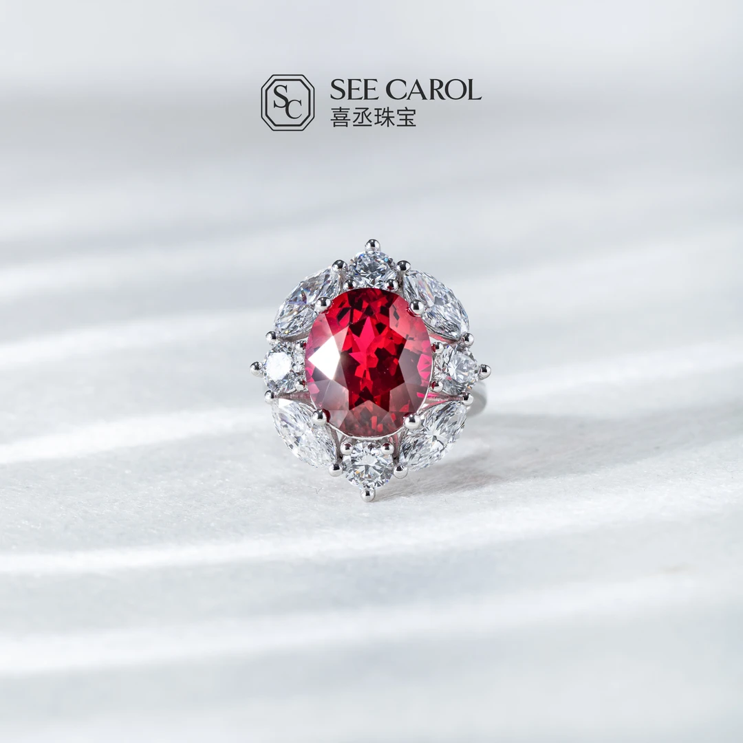 实验室培育钻石铂金培育钻石培育鸽血红戒指【主石:5+ct】两戴款