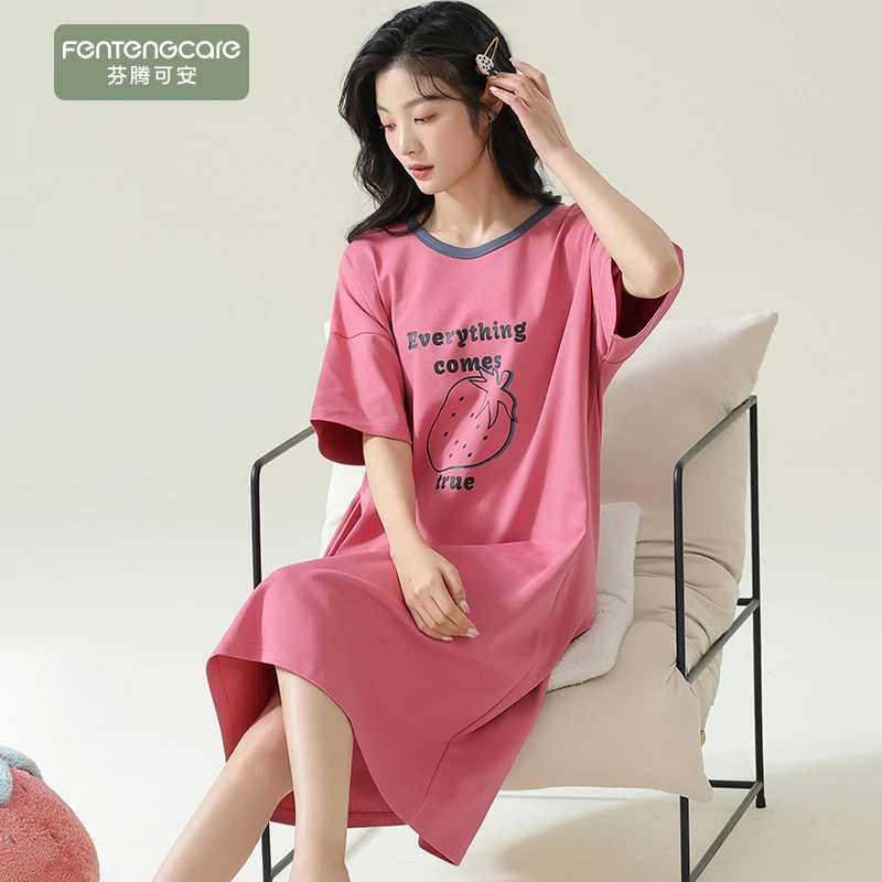 芬腾可安可爱睡裙女款夏季纯棉短袖甜美日系少女睡衣裙2025年新款
