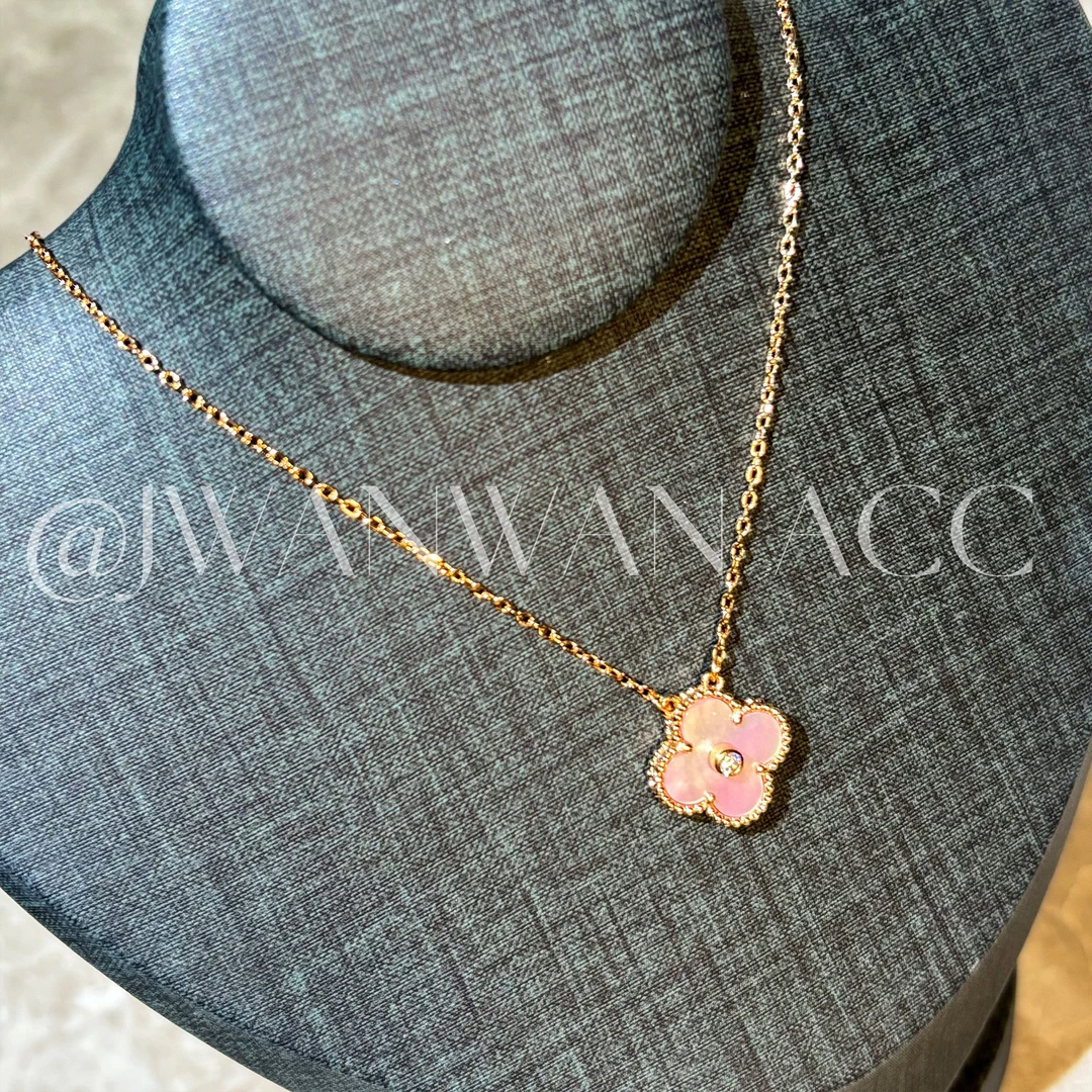 坠链均925银锆石 樱花之约.高定天然粉贝四叶花银项链11XL4284QT