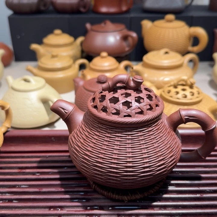 L***、茶壶紫砂原矿底槽清竹编潘壶，