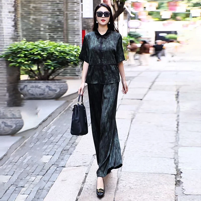 高级感时髦女装两件套夏季新款洋气复古裙摆上衣休闲阔腿裤套装女