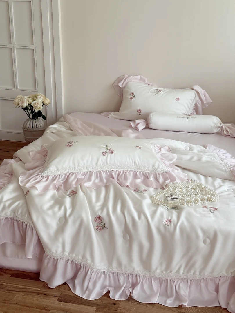 夏季奥地利兰精天丝夏凉被四件套浪漫玫瑰刺绣丝滑冰丝空调薄被子
