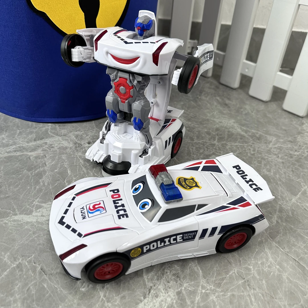 电动变形汽车机器人自动变形车炫彩灯光仿真儿童警车玩具3岁充电