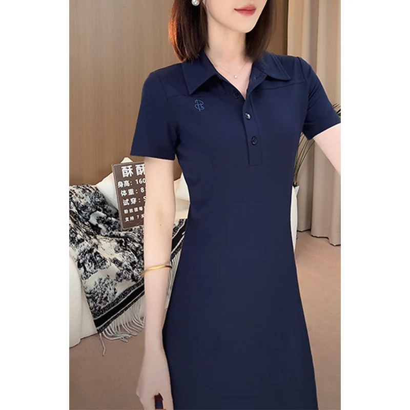 法式polo领超好看连衣裙女夏季新款翻领收腰显瘦短袖休闲百搭长裙
