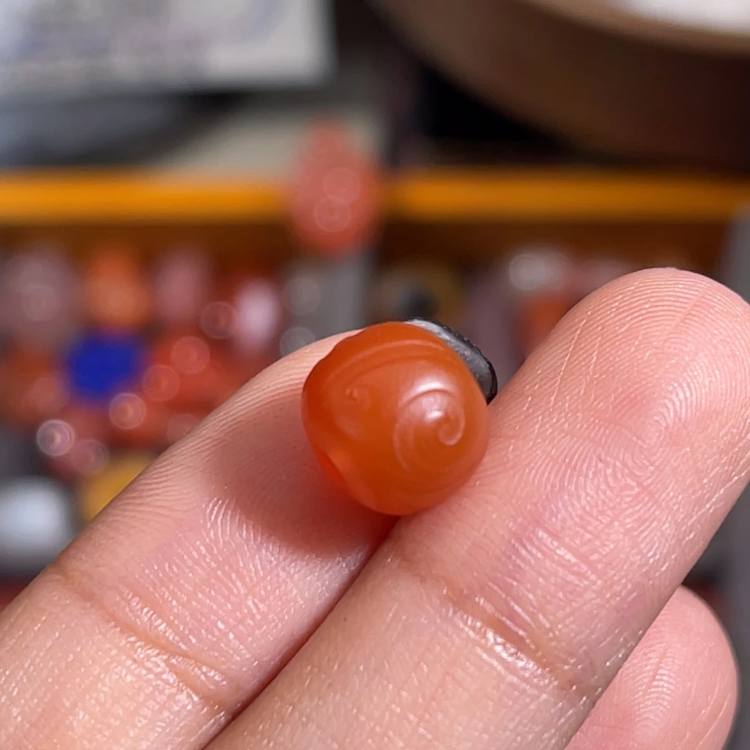 南红玛瑙未镶嵌博古纹老型珠 9.5x8.4mm