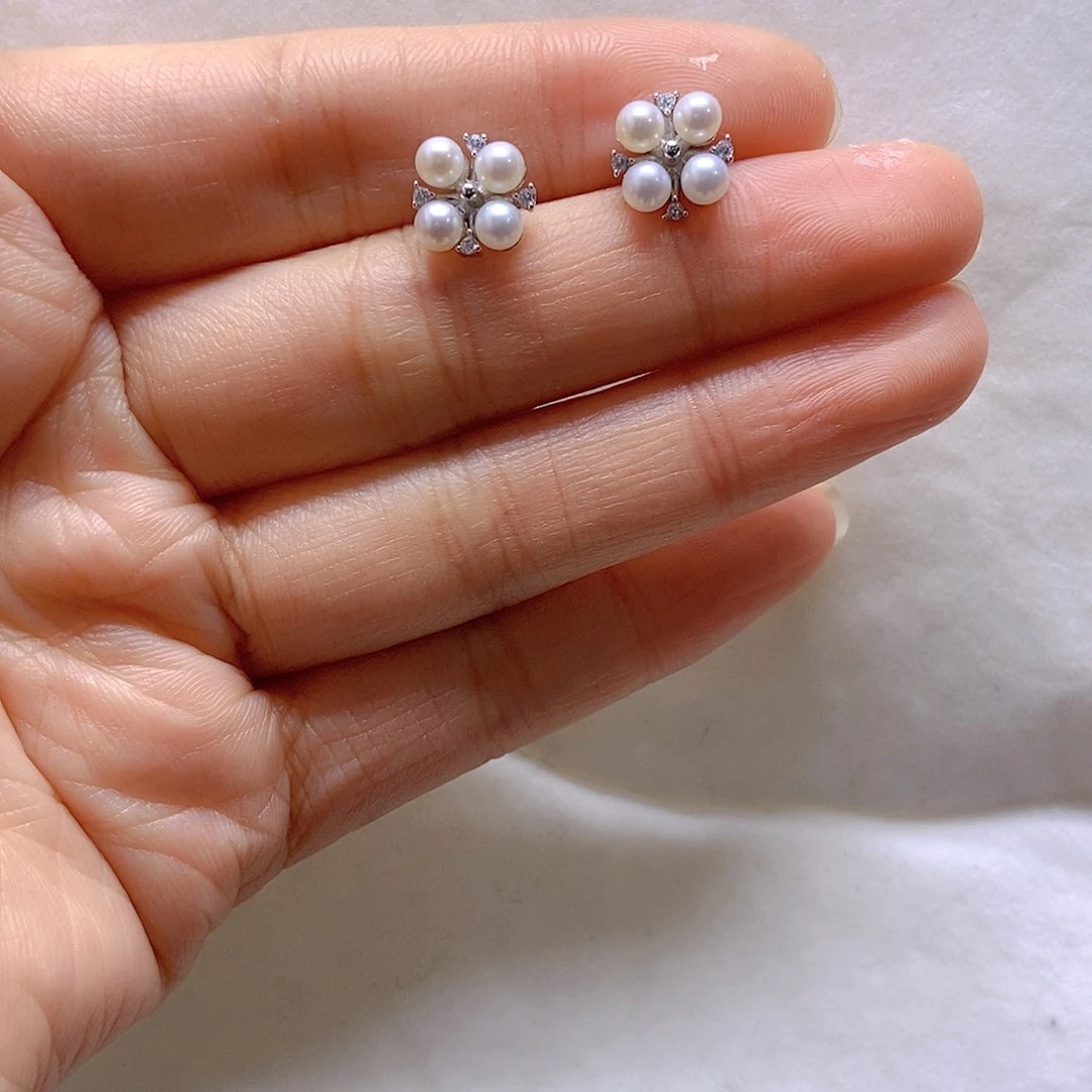 淡水珍珠耳饰银S925镶嵌