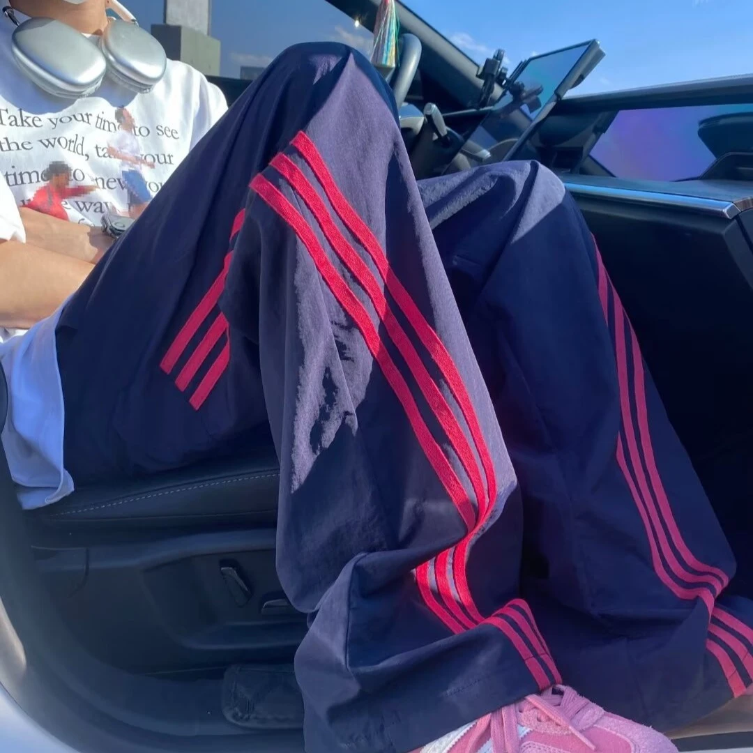 美式三条杠速干裤男夏季潮牌透气情侣休闲裤宽松百搭运动长裤子