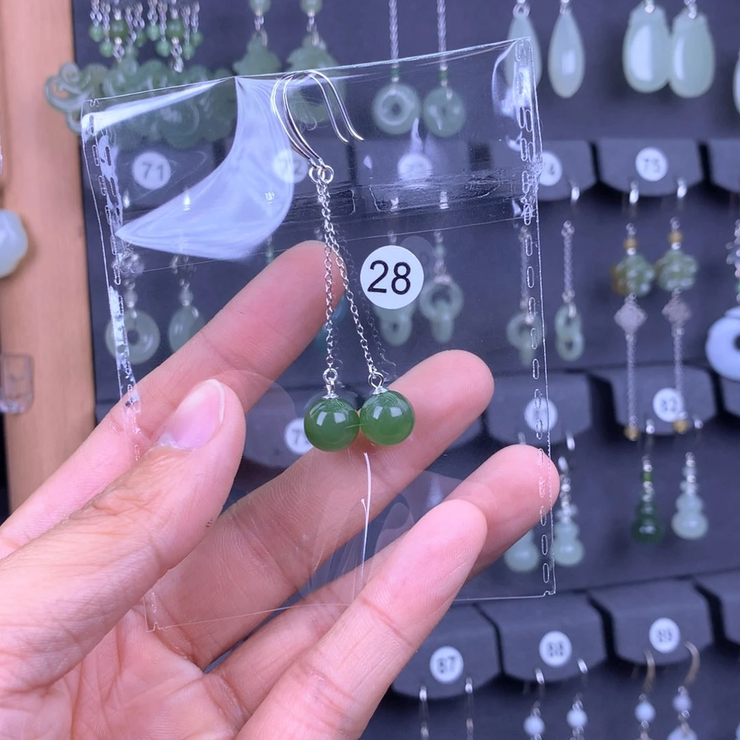 和田玉耳饰银S925镶嵌三*