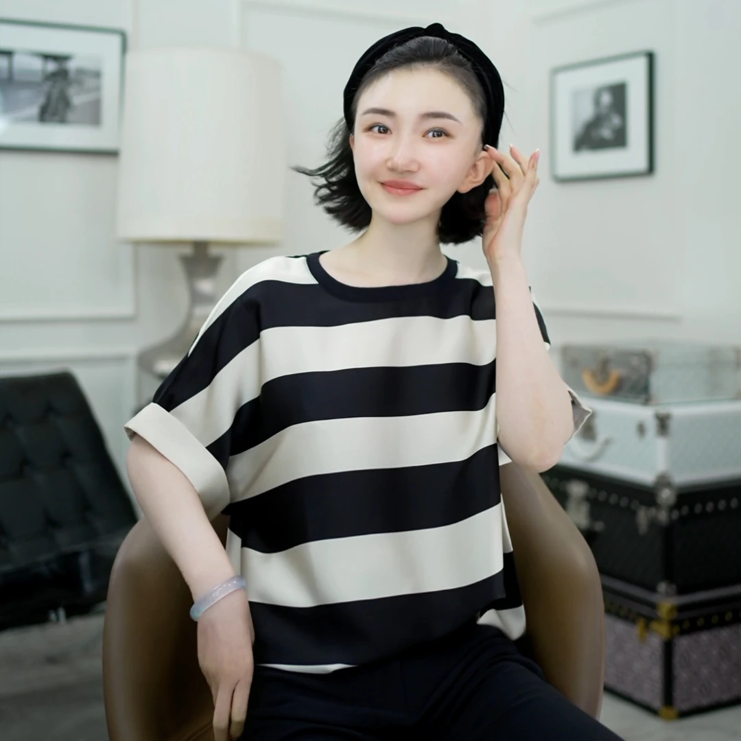 Betty Bairn【经典系列. 条纹上衣】夏季宽松圆领上衣25B-BW10268