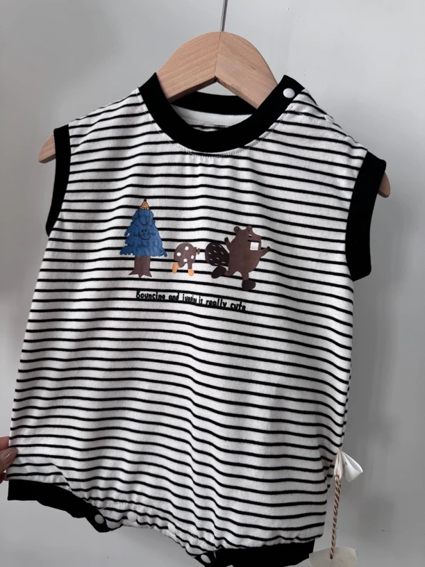 斜襟单排扣男套头夏季卡通风哈衣休闲春日慢人风