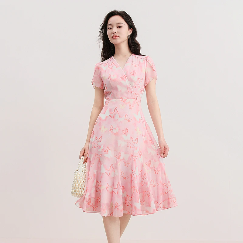 【漫享风吟】珂莱蒂尔法式x型裙v领碎花连衣裙国风复古小个子KF1223