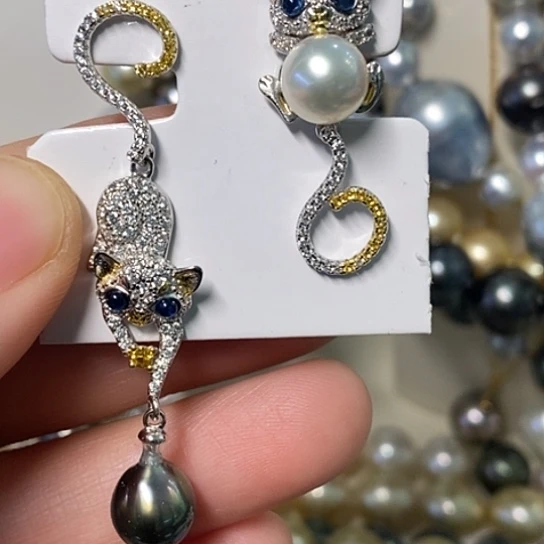 海水珍珠耳饰银S925镶嵌