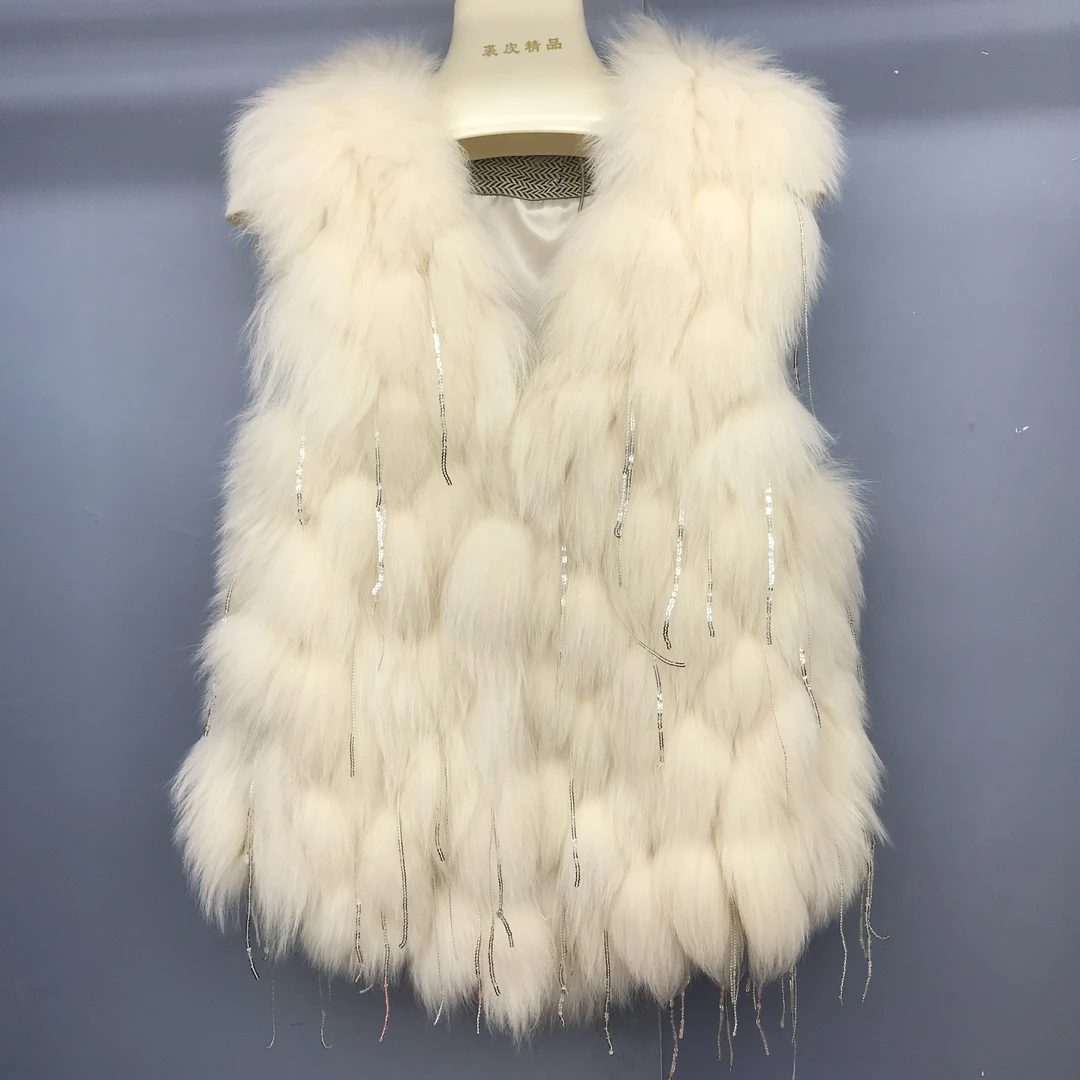 真狐狸毛车条款流苏款马甲女秋冬保暖时尚背心毛毛坎肩仙女显瘦