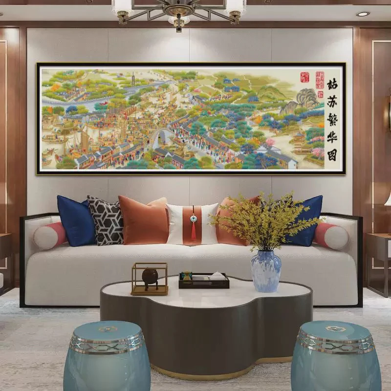 2大纯手工绣好十字绣成品722姑苏繁华客厅挂画