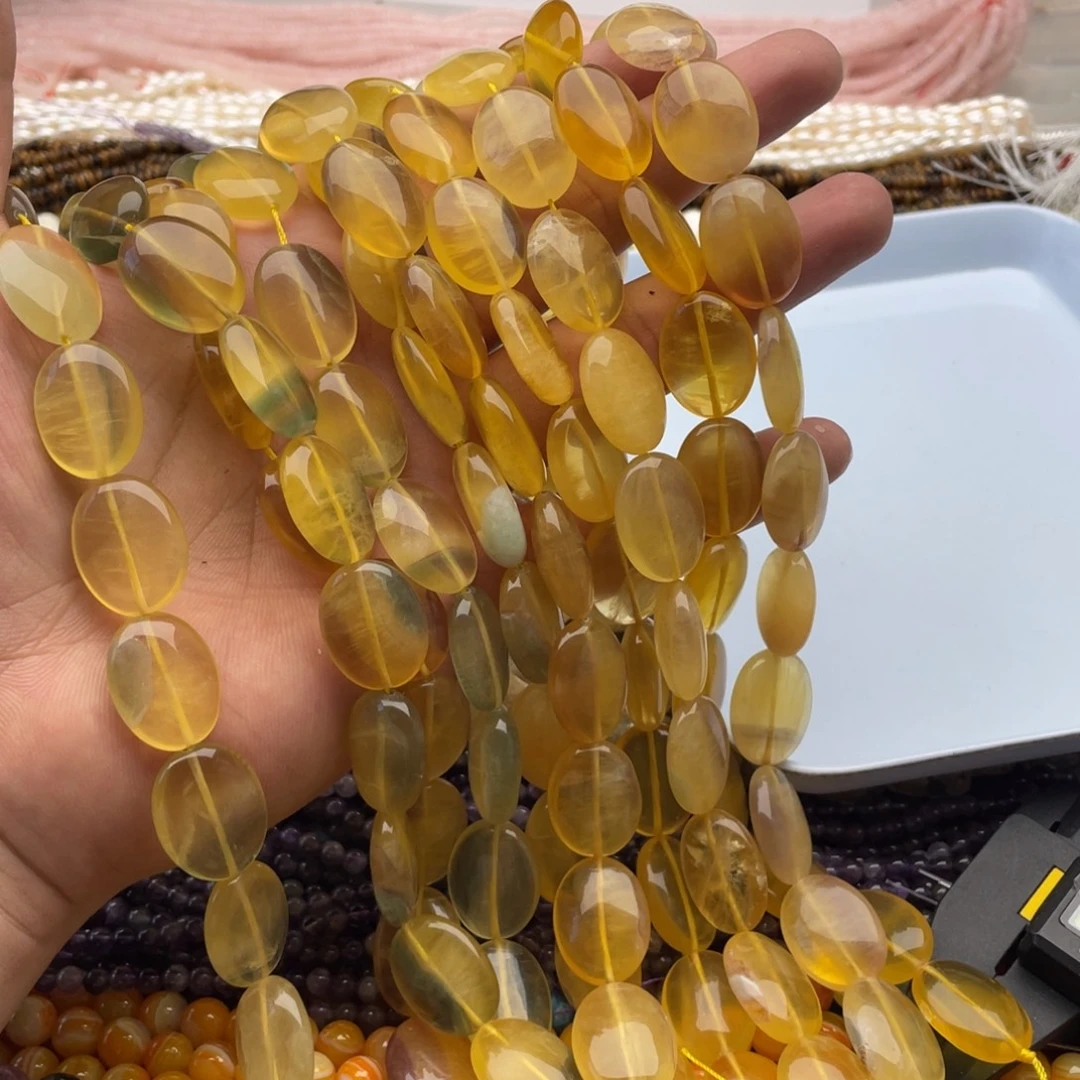 合金玛瑙/玉髓珠宝半成品一条装15*20mm黄莹椭圆片