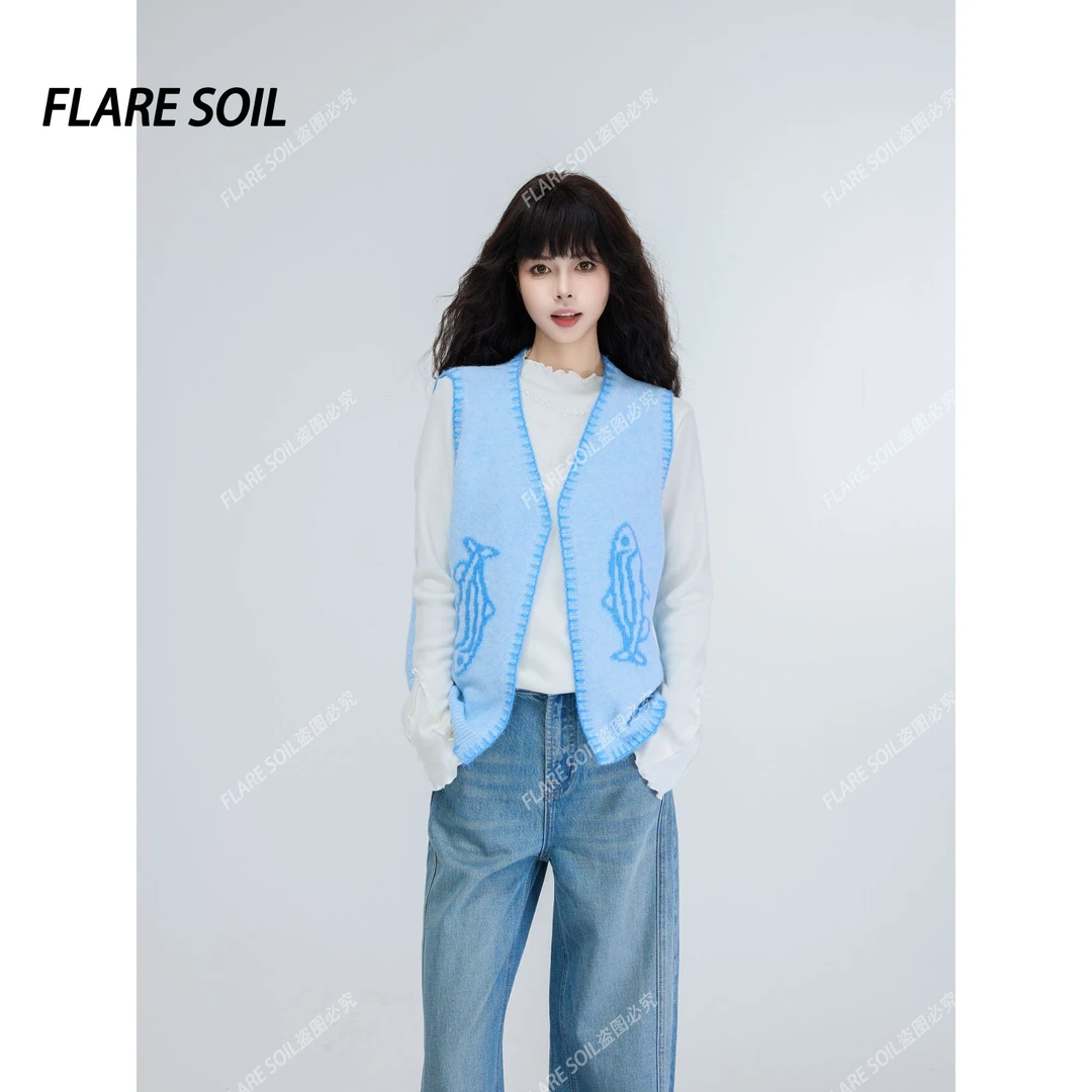 【FLARE SOIL】小鱼LOGO韩系印花针织马甲秋冬百搭 T40387A