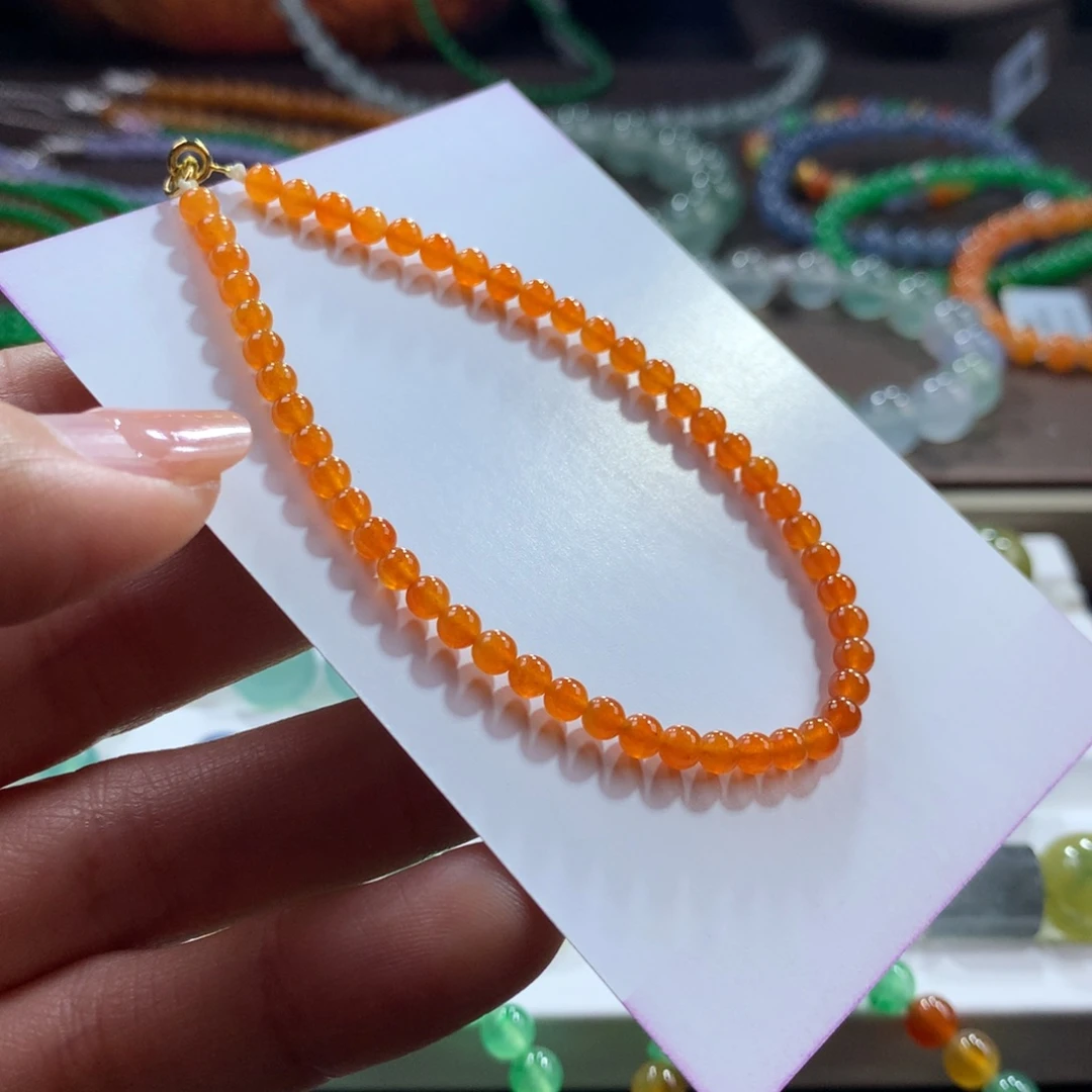 翡翠未镶嵌手链胶润细腻橘红卡3.5