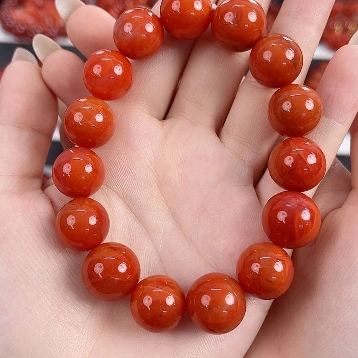 南红玛瑙未镶嵌瓦西柿子红玉化14mm手串