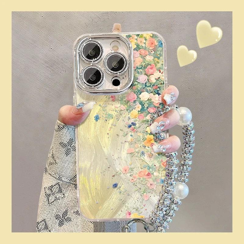 莫奈花墙适用苹果15华为vivo/oppo小米iPhone16精孔羽纱纹手机壳