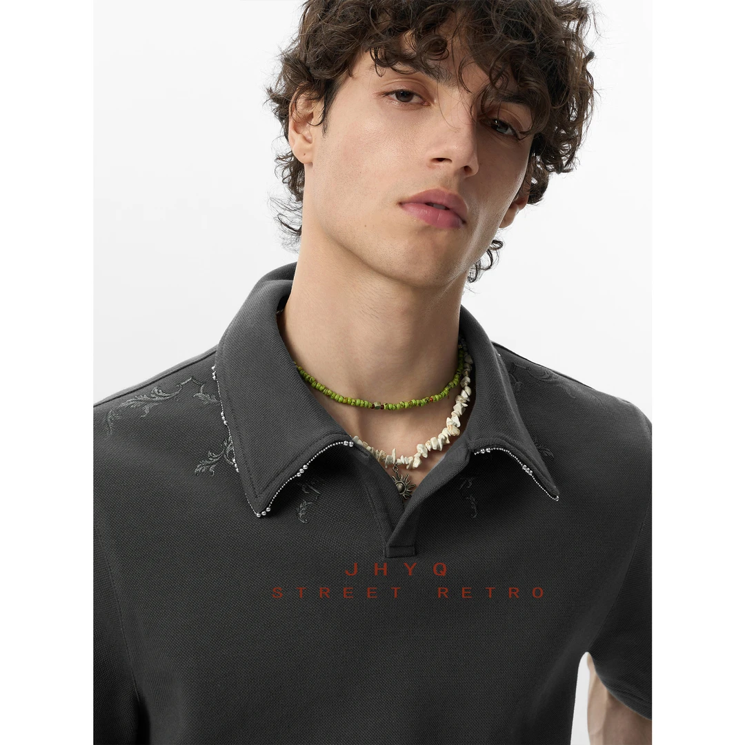 【JHYQ】银边 夏季休闲宽松短袖男潮流翻领上衣印花夏季Polo衫628