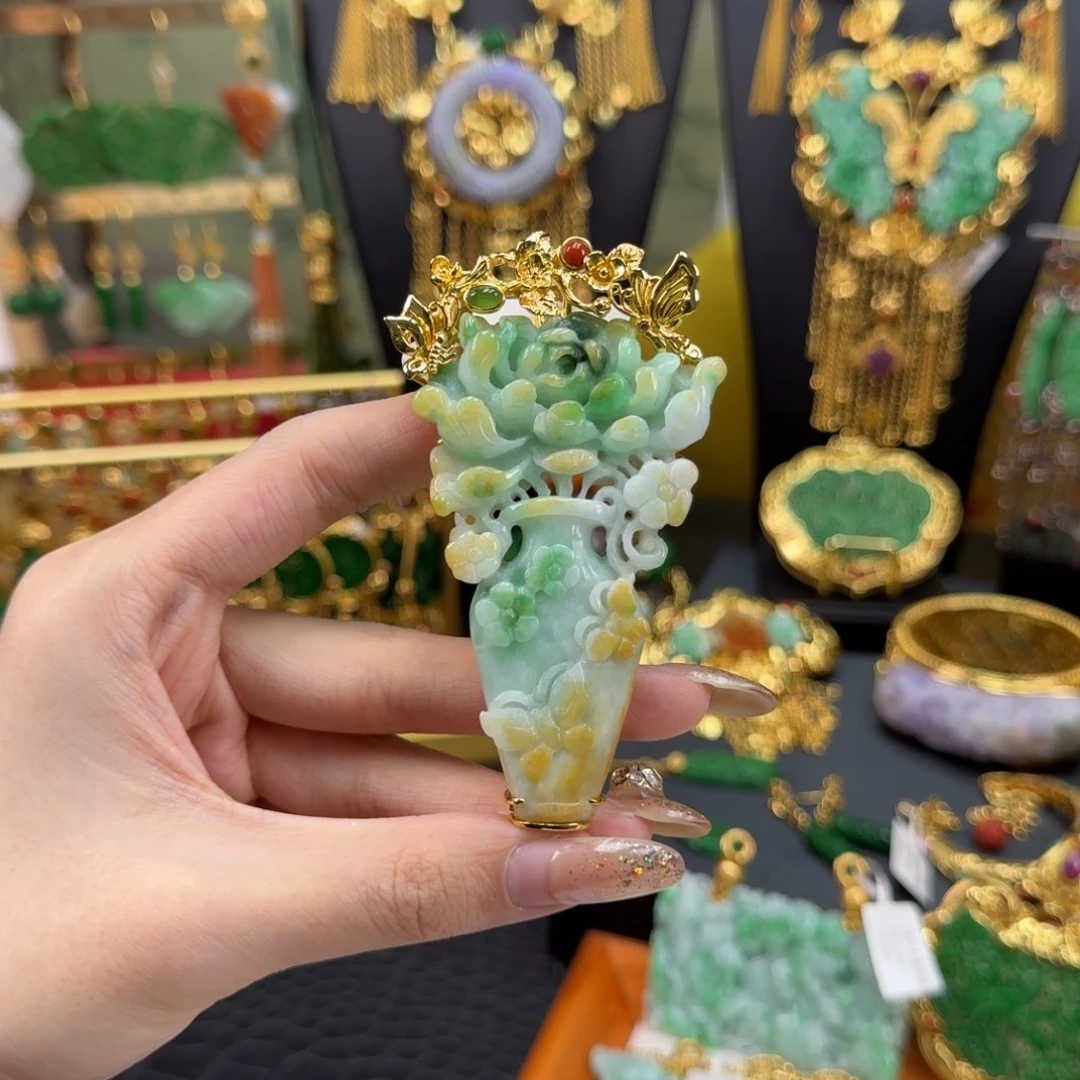 翡翠银S925镀金镶嵌颈饰