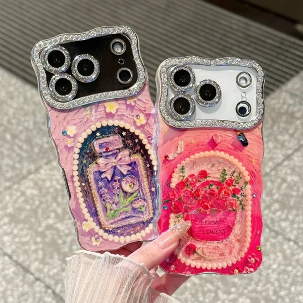 适用苹果系列iPhone17新款手机壳梦幻珍珠香水全包满钻精孔镜头框