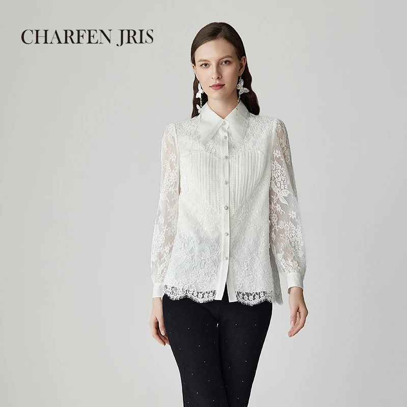 【媛媛专享】朝峰春季新款气质蕾丝珠绣工艺衬衫FJF1A605-6053T