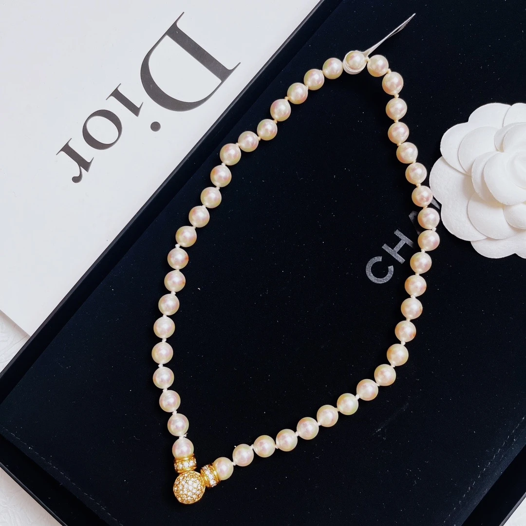 95新 DIOR/迪奥 柚礼中古/迪奥金球莱茵石珍珠项链LZ406684